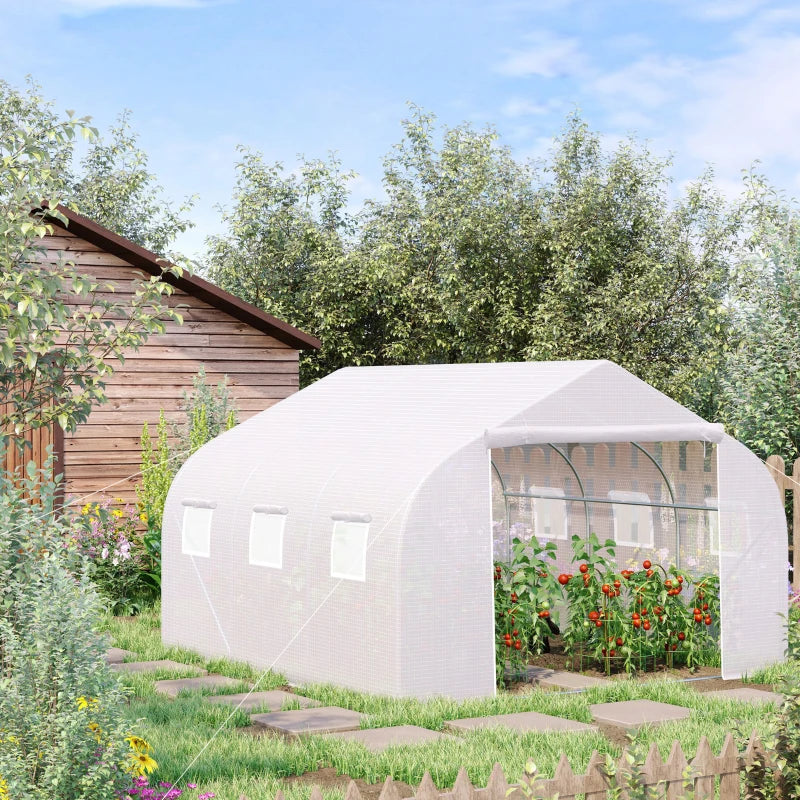 Green Walk-In Garden Poly Tunnel Greenhouse, 4.5 x 3 x 2m, White