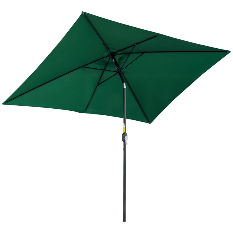 Green Rectangular Patio Umbrella with Tilt Crank - 3x2m