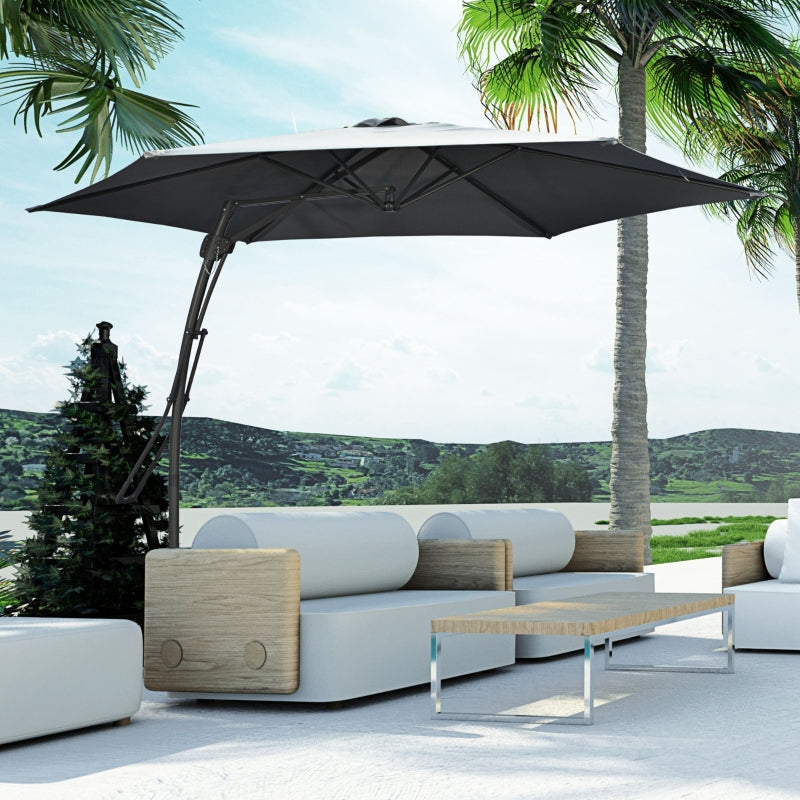 Grey 3m Cantilever Patio Umbrella with Easy Lever and Crank Handle