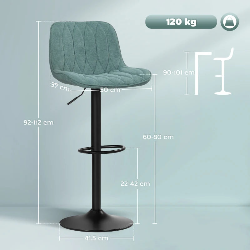 Set of 2 Stylish Blue Linen-Look Bar Stools - Modern Design for Kitchen & Dining - Comfortable Seating