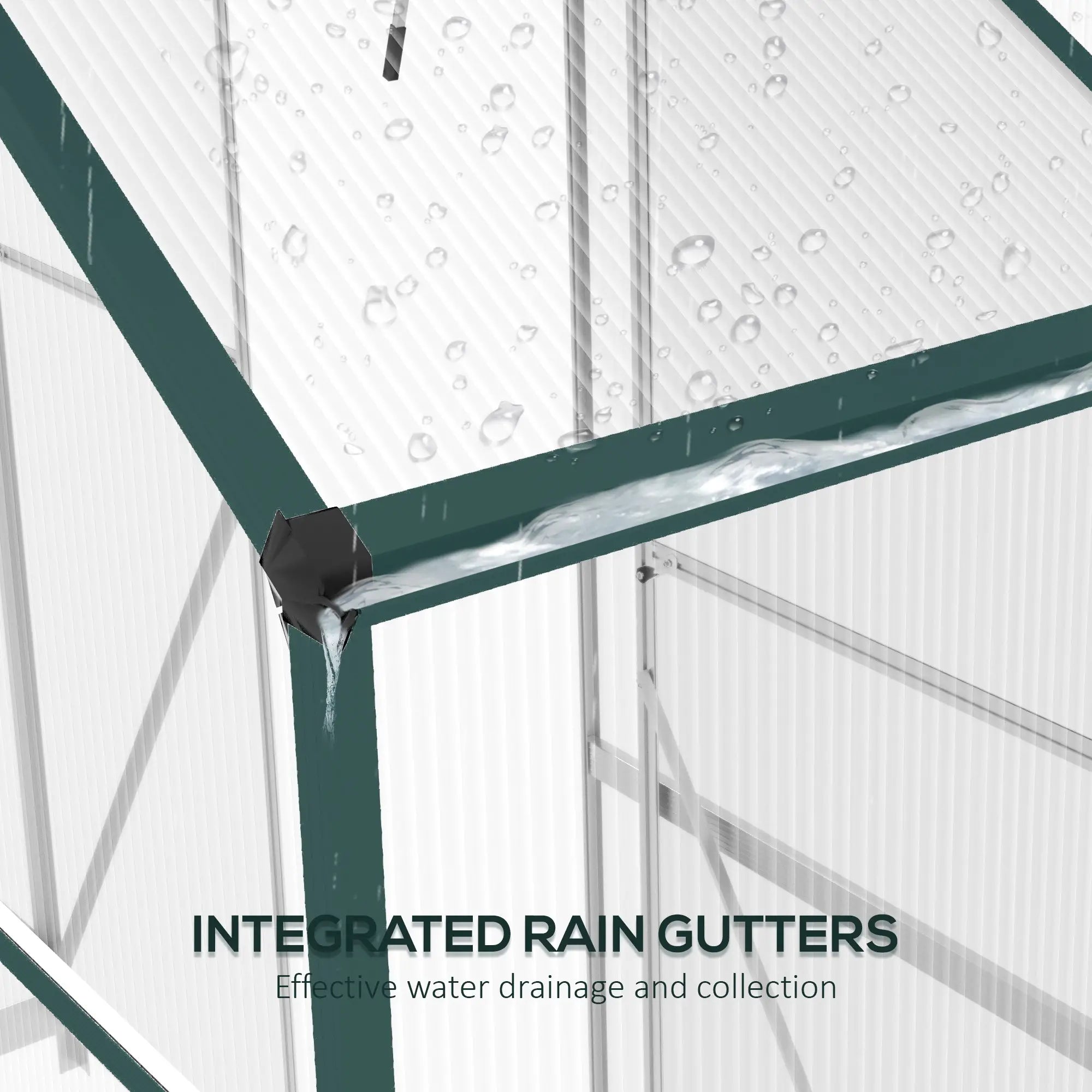 6ft x 2.5ft Green Polycarbonate Walk-In Greenhouse with Rain Gutter, Sliding Door, Window & Foundation