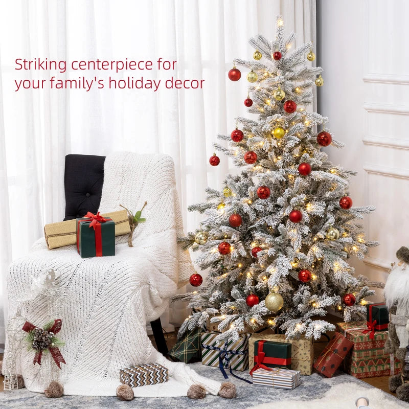 5ft Snow-Flocked Artificial Christmas Tree with LED Lights - Bushy, Lifelike Holiday Decor for Festive Home Decoration