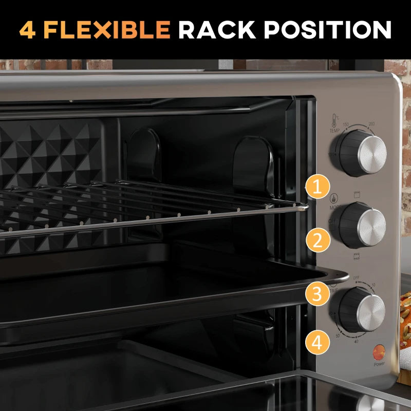 30L Mini Electric Oven with Accessories - Silver Tone, Compact Countertop Oven for Baking, Broiling & Toasting