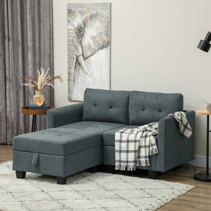 Dark Grey 'L' Shape Modular Storage Sofa for Stylish Living Room Organisation
