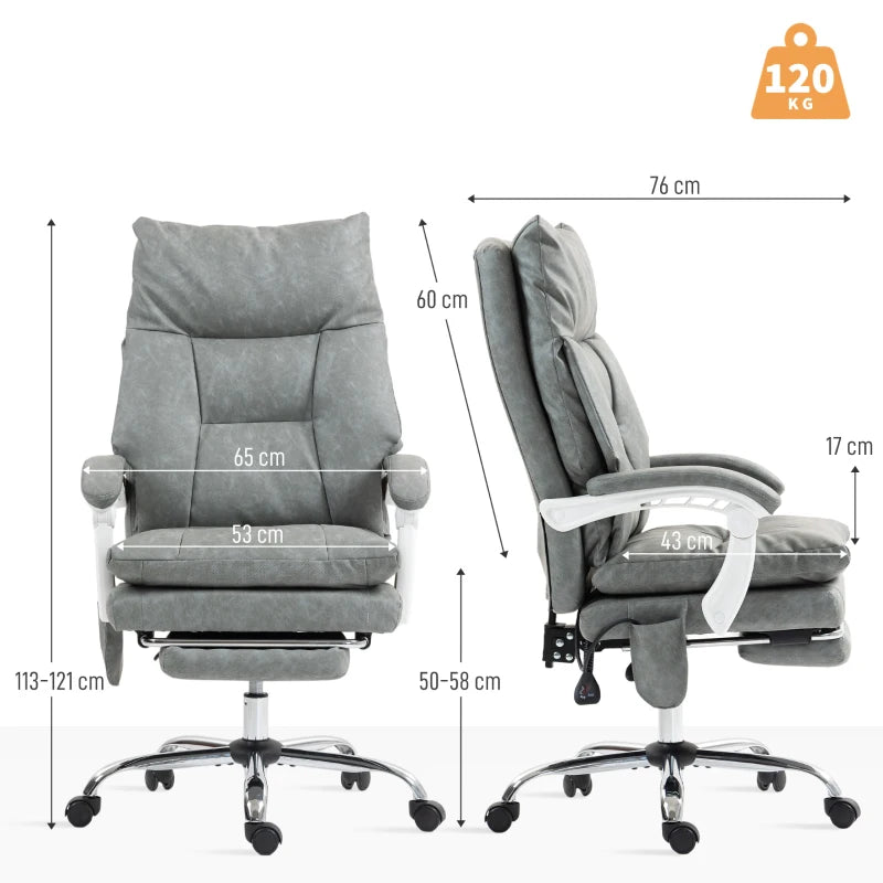 Ergonomic Faux Leather Office Chair with Inflatable Lumbar Support - Stylish Grey Design for Ultimate Comfort
