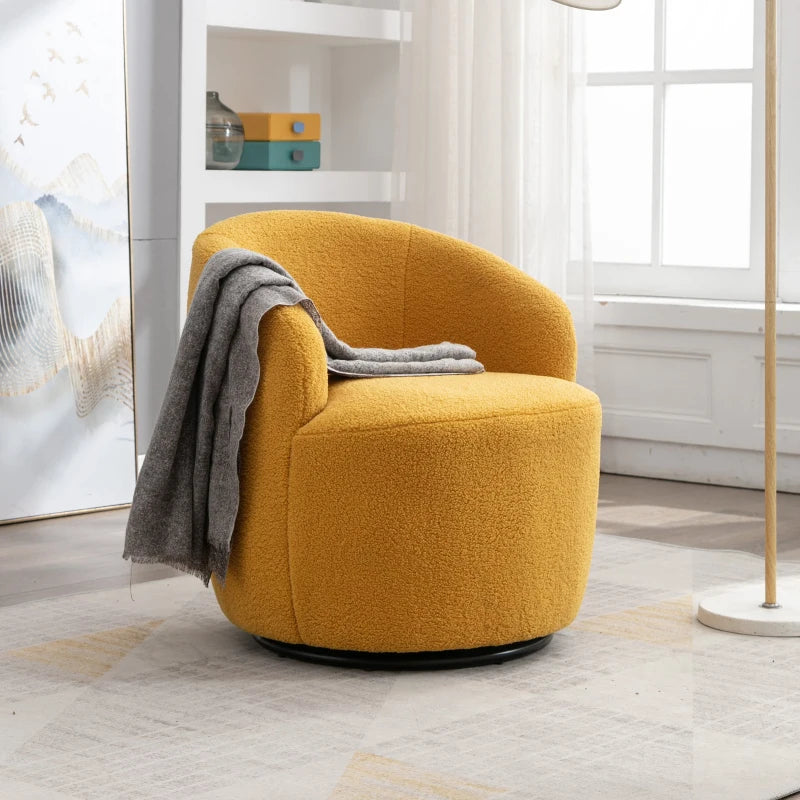 Yellow Teddy Fabric Swivel Armchair with 360° Rotation for Indoor Spaces, 64x64x71 cm