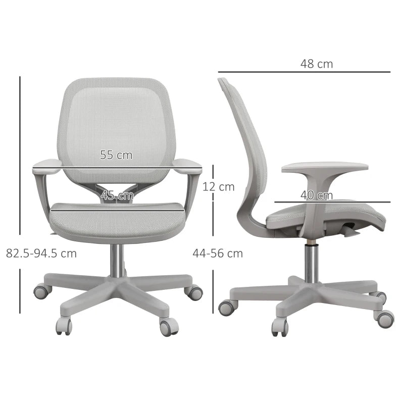 Vinsetto Ergonomic Mesh Back Office Chair - Adjustable Height, Grey, 44-56cm, Comfortable Desk Chair for Home & Office