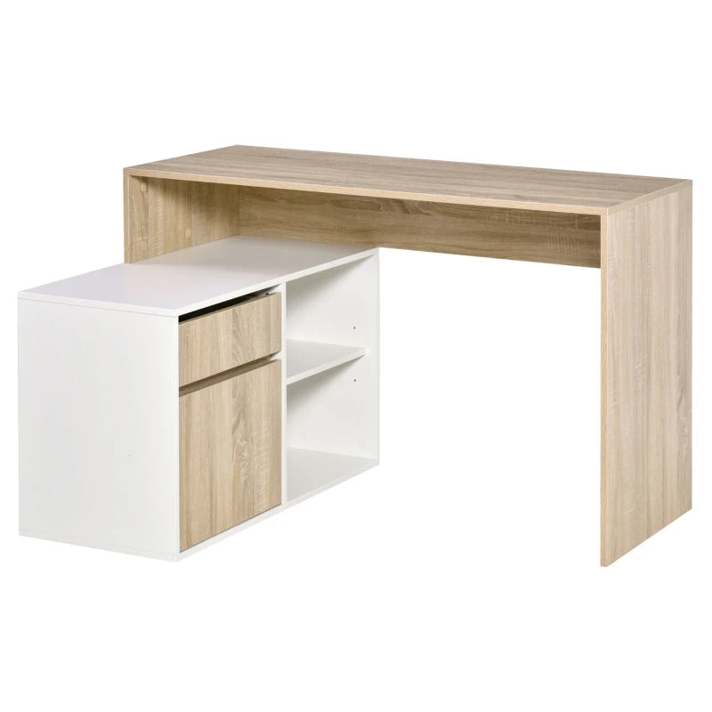 L-Shaped Corner Computer Desk with Storage Drawer & Adjustable Shelf - Oak & White Home Office Furniture, 120x92x75cm