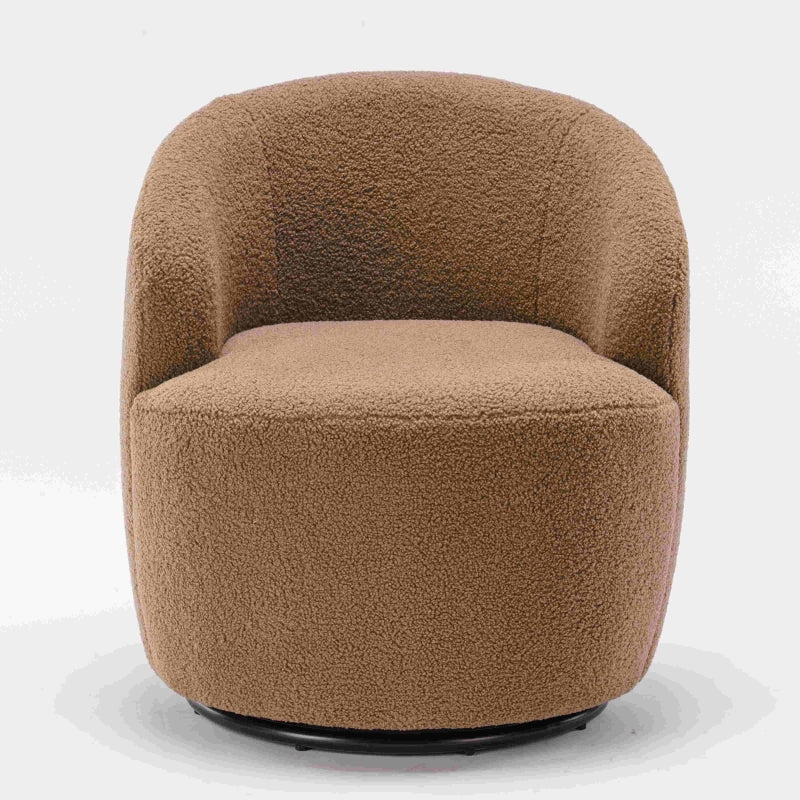 Ergonomic 360° Swivel Armchair in Teddy Fabric with Metal Base for Living Room or Bedroom, 64x64x71 cm