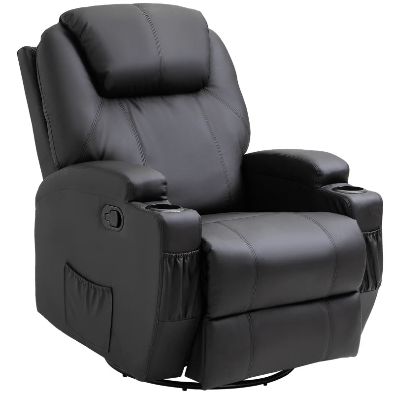 Recliner Massage Rocker Chair with 360° Rotation, 165° Recline, Adjustable Footrest, and Drink Holders for Living Room