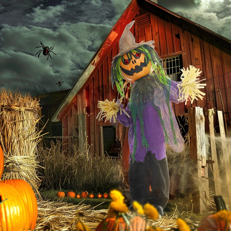 3'6" Pumpkin Scarecrow Halloween Animatronic with Glowing Eyes - Spooky Outdoor Decoration for Halloween Parties