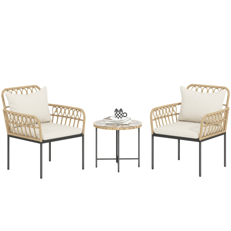 3 Piece Rattan Bistro Set with Cushions - Outdoor Wicker Furniture for Patio & Balcony