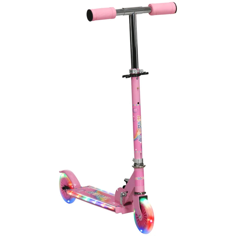 Pink Kids Scooter with Lights & Music, Adjustable Height, Foldable Frame - Perfect for Ages 3-7 Years