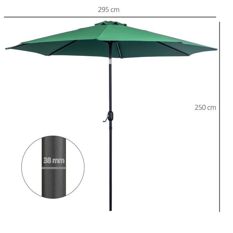 Green Tilted Garden Umbrella with Crank Handle - Outdoor Sun Shade