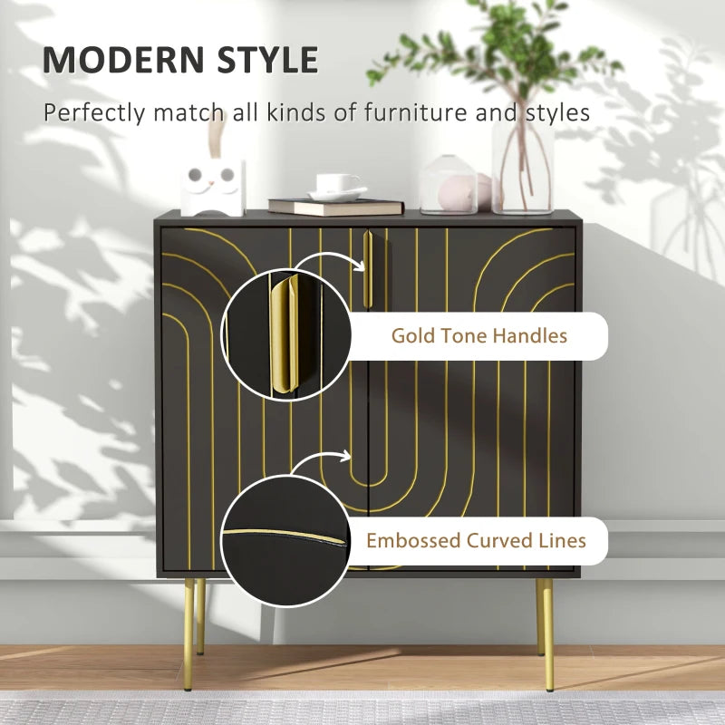 Art Deco Inspired Black and Gold Sideboard with Adjustable Shelf - Elegant Storage Solution for Modern Homes