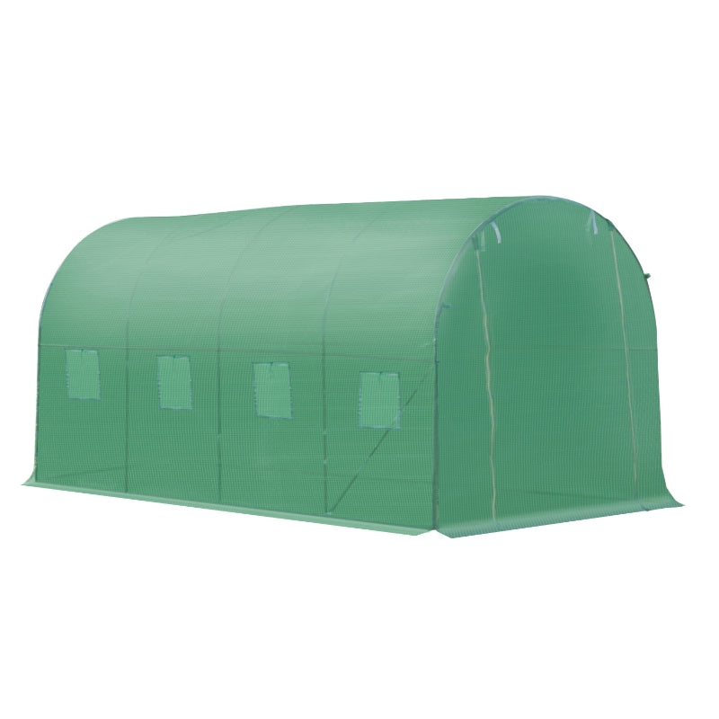 Green Walk-in Garden Tunnel Greenhouse, 4x2M, Roll-Up Door, 8 Windows