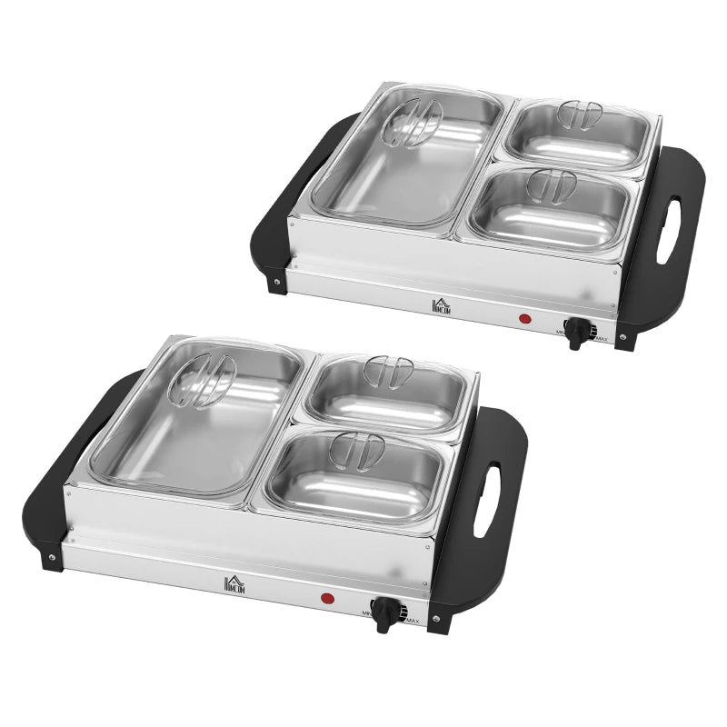 4.5L Stainless Steel Electric Buffet Server Set of 2 with 3 Trays & Lids - Perfect for Parties & Events