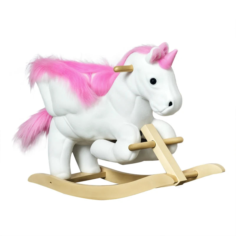 Plush Unicorn Rocking Horse Toy with Music | Wooden Base Rocker for Kids Ages 1.5-3 Years | Fun & Safe
