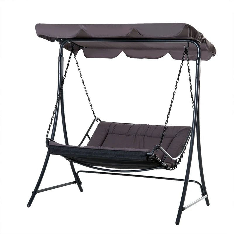 Grey 2-Seater Garden Swing Bed with Adjustable Canopy and Cushioned Seat