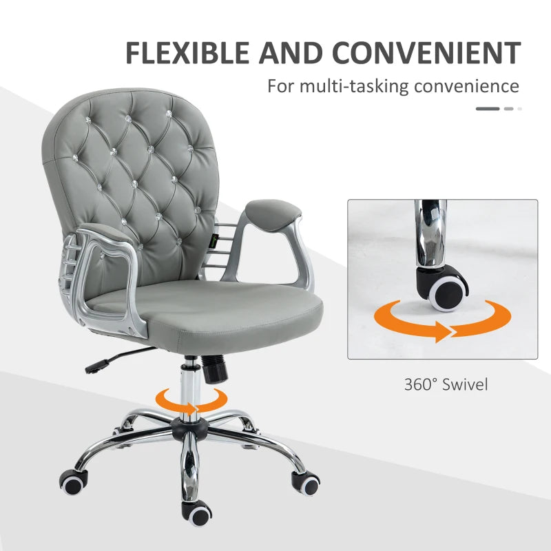 Vinsetto Ergonomic Office Chair - 360° Swivel, PU Diamante Padded Base, 5 Castor Wheels, Grey - Perfect for Home & Work