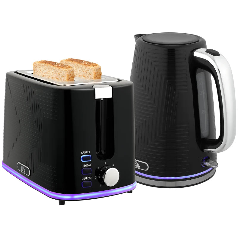 Sleek Black Modern Kettle and Toaster Set - Stylish Kitchen Appliances for Effortless Breakfast Preparation