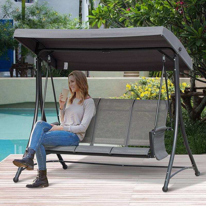 Charcoal Grey 3-Person Outdoor Swing Chair with High Back, Side