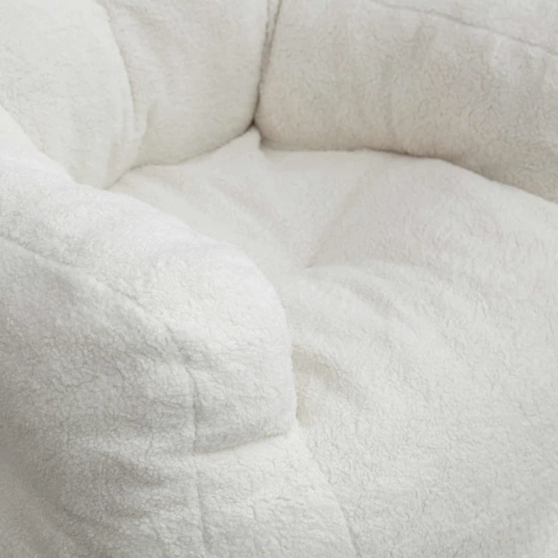 Soft Tufted Foam Bean Bag Snuggle Chair in White Teddy Fabric with Ergonomic Backrest, 100x94x70 cm