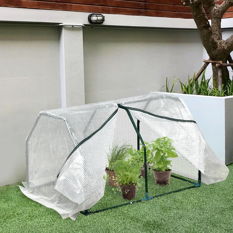Compact Greenhouse with White Steel Frame - 99L x 71W x 60H cm
