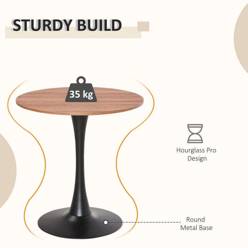 Modern Round Dining Table - Stylish Leisure Coffee Bistro Table with Metal Base for Kitchen & Dining Room - Brown Finish
