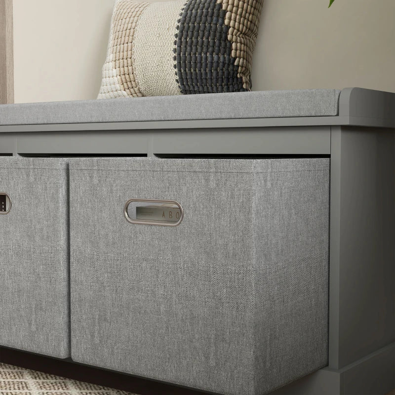 Three Drawer Shoe Storage Bench with Padded Top Seat in Grey