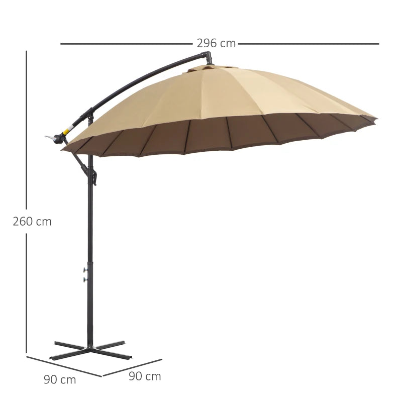 Khaki 3m Cantilever Patio Umbrella with 18 Ribs & Vents