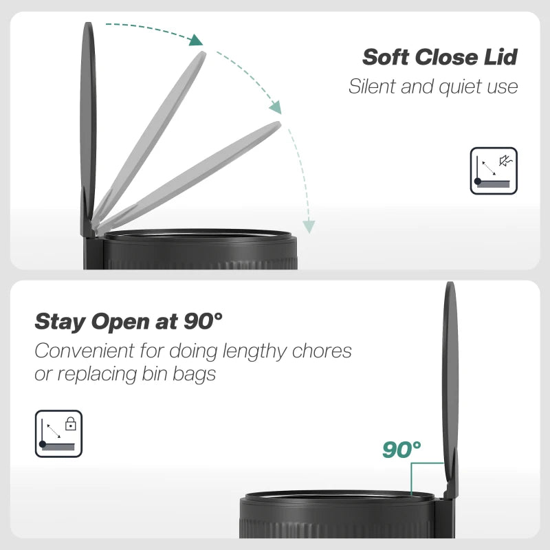 30L Black Pedal Kitchen Bin with Soft Close & Stay Open Lid, Removable Inner Bucket for Home & Office