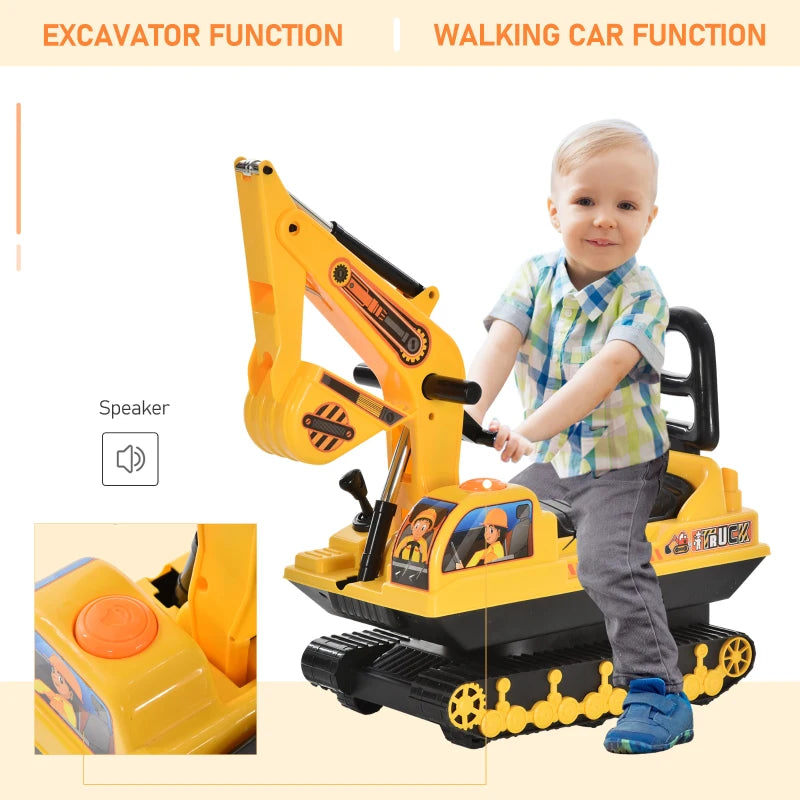 Ride-On Excavator Toy for Kids - Movable Digger Walker Construction Truck for Ages 3+ - Fun Outdoor Play