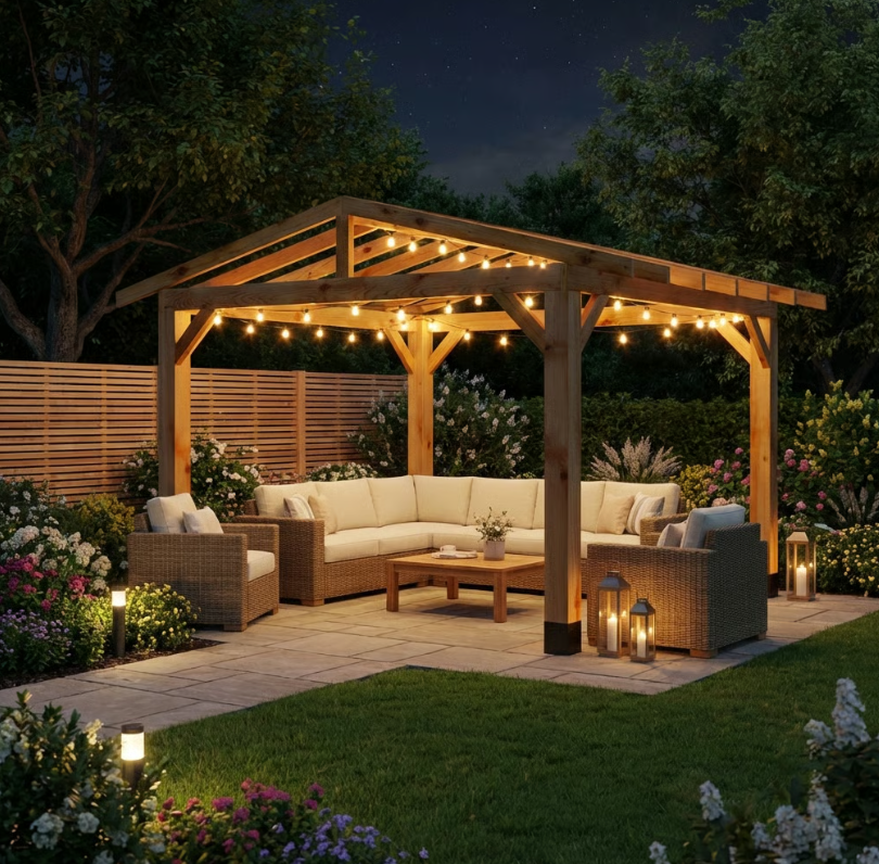 Ruby Cedar Pergola with Open Roof – No Overhang Design