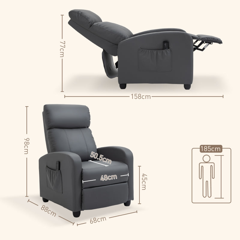 Massage Recliner Armchair in Grey Faux Leather with Adjustable Leg Rest and Side Pocket for Living Room