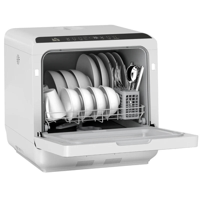 Compact Table Top Dishwasher - Mini Countertop Design, 6L Built-in Water Tank, 6 Wash Programs, 4 Place Settings, Silver Finish