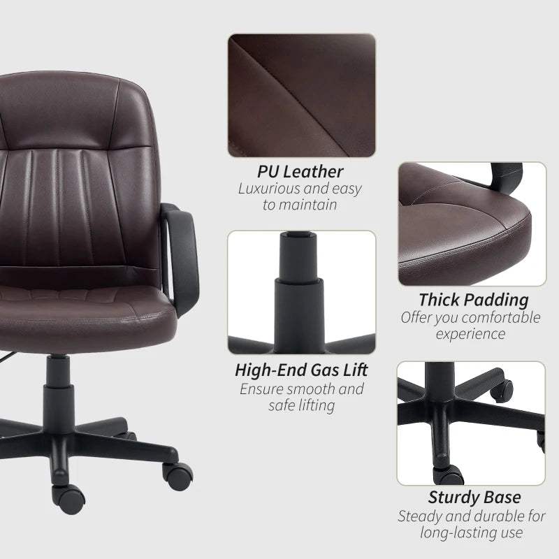 Swivel Executive Chair in Dark Brown PU Leather - Ergonomic Computer Desk Chair for Office & Home Use
