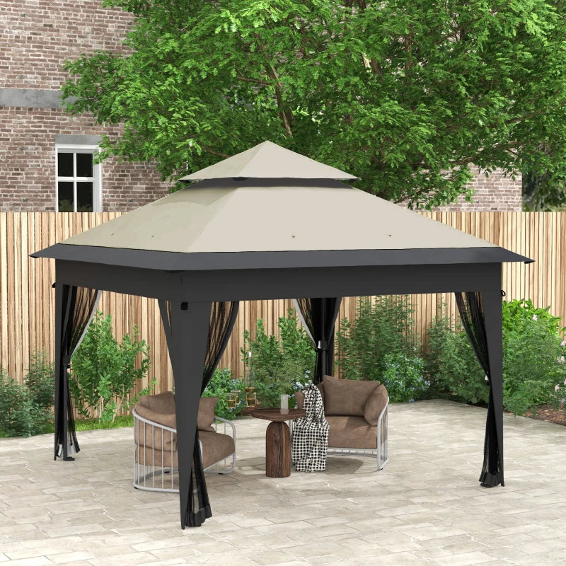 Grey Pop Up Gazebo with Mosquito Netting and Double Roof