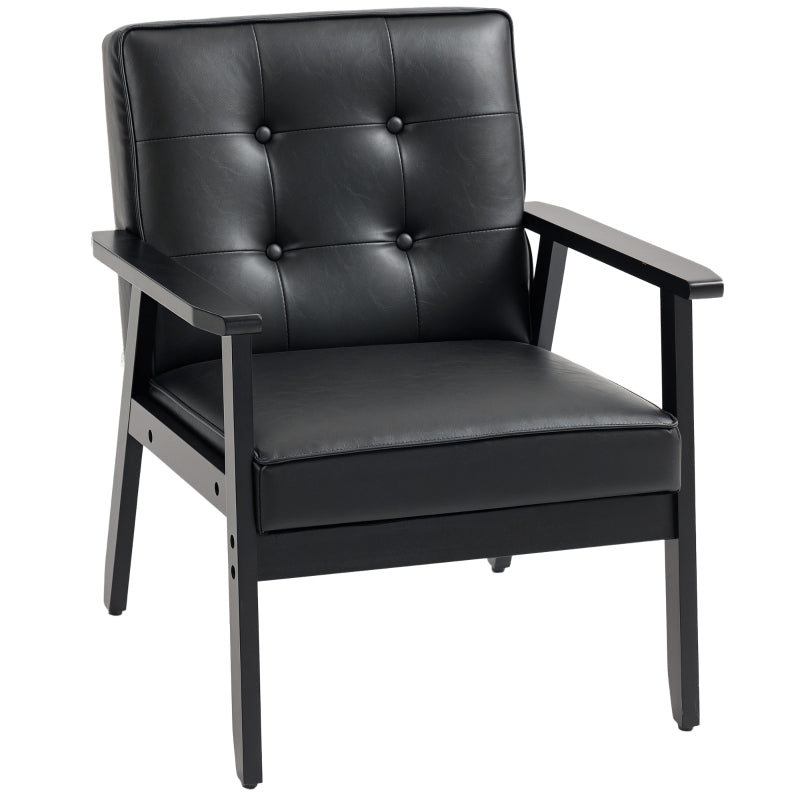 Retro-Style Accent Chair with Faux Leather Seat in Black for Stylish Home Decor