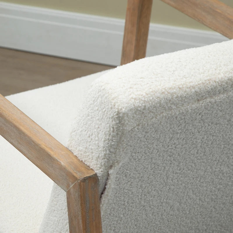 Upholstered Rocking Chair with Cushion and Wooden Base for Living Room and Bedroom in Cream White