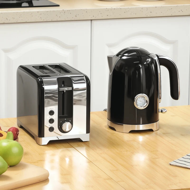 Vintage Black Toaster and Kettle Set - Retro Kitchen Appliances for Stylish Cooking and Brewing