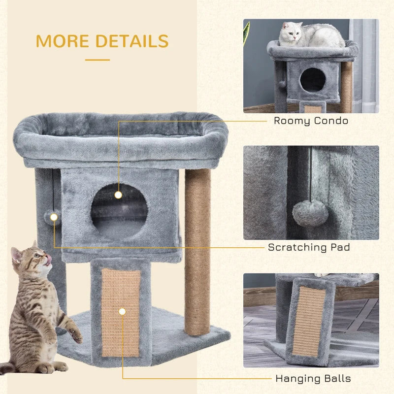 Premium Cat Tree Tower for Indoor Cats - Scratching Post, Climbing Activity Centre with Jute Pad, Toy Ball & Cat House - Grey