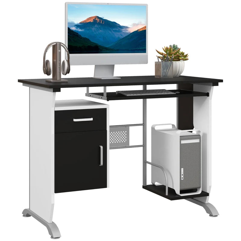 Black Computer Desk with Sliding Keyboard Tray, Storage Drawers & Host Box Shelf - Home Office Study Workstation 100x52x75cm