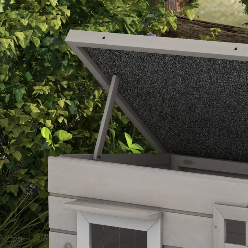 Wooden Elevated Outdoor Cat House with Openable Top Asphalt Roof and Window Grey