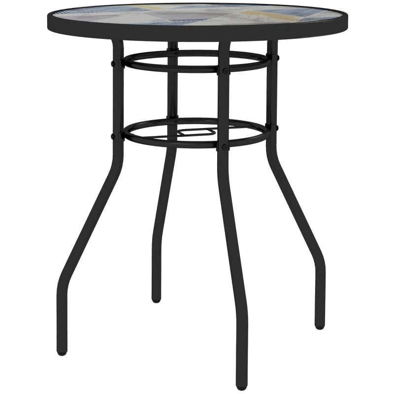Multicolour Round Garden Table with Glass Printed Top