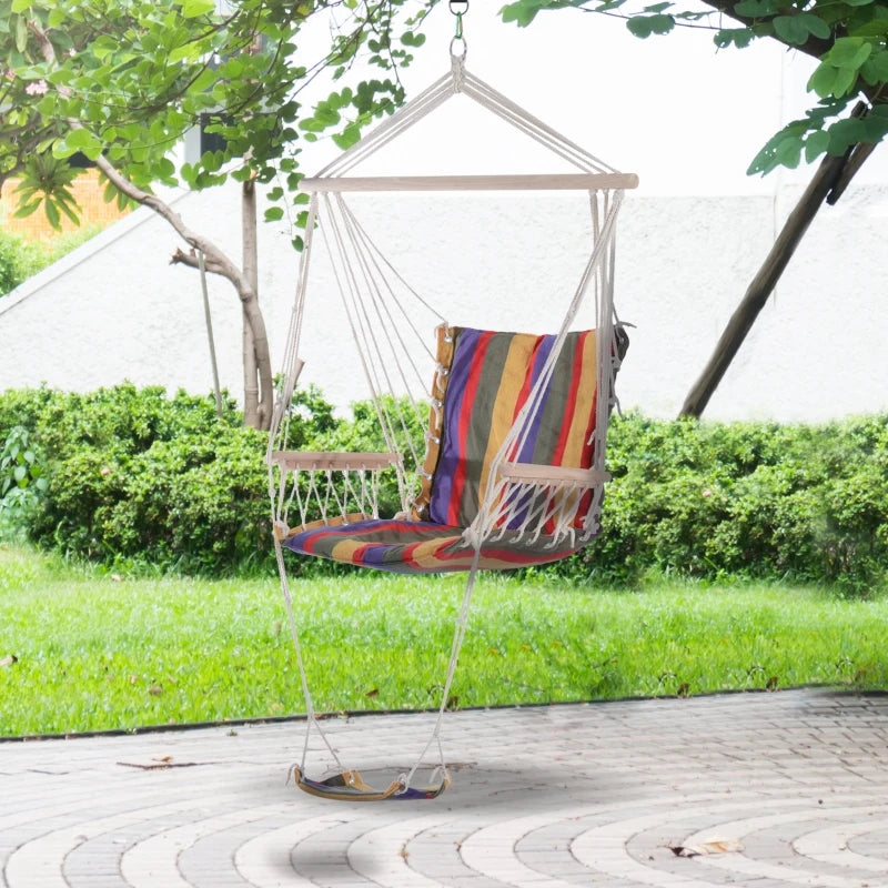 Red Hanging Rope Hammock Chair with Padded Seat & Backrest