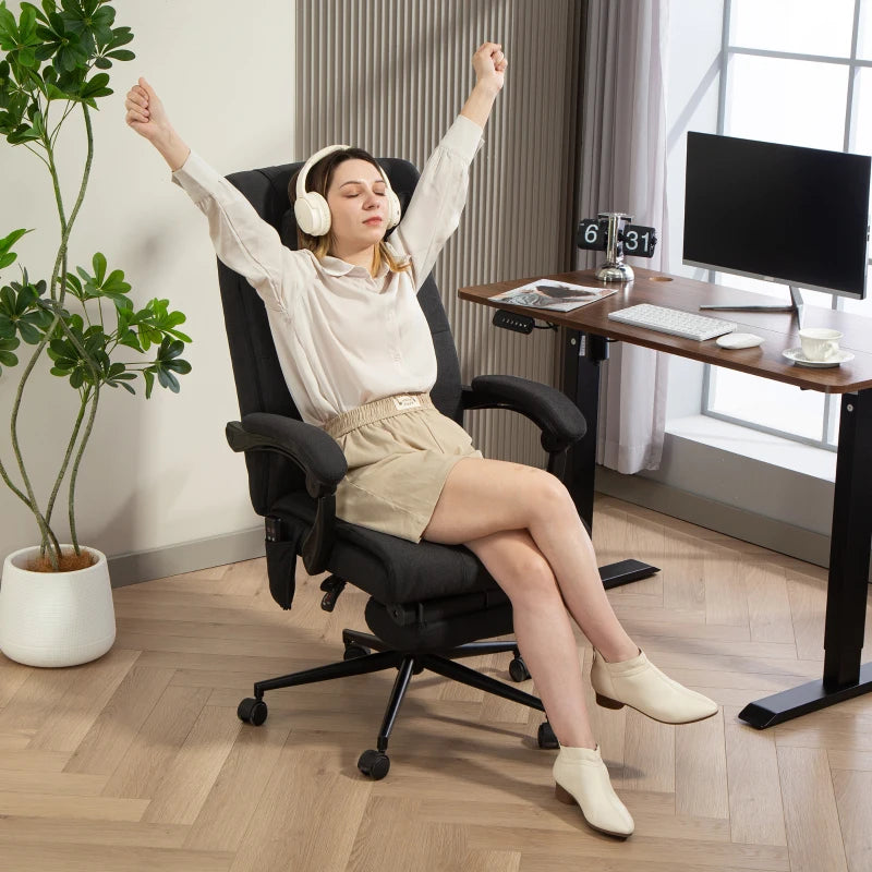 Vinsetto Black Office Chair with 6-Point Vibration Massage & Heat, Adjustable Height, Head Pillow & Footrest for Home