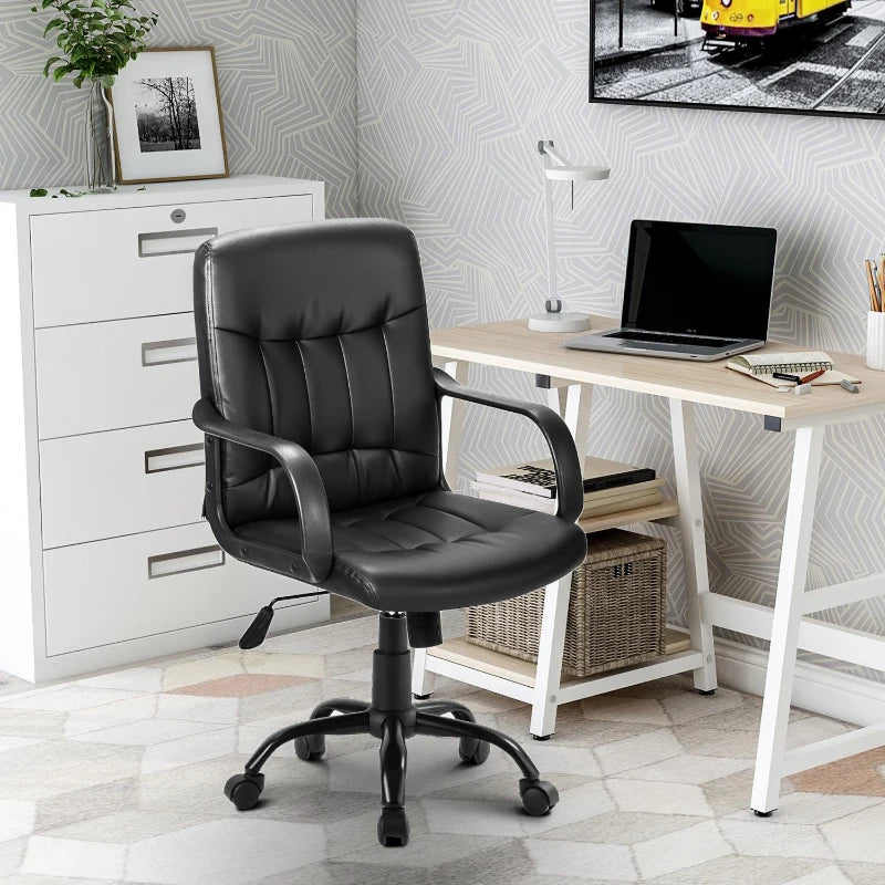 Ergonomic 360° Swivel Office Chair with High Back, Adjustable Height and Tilt Function, Black, 53L x 53W x 106H cm