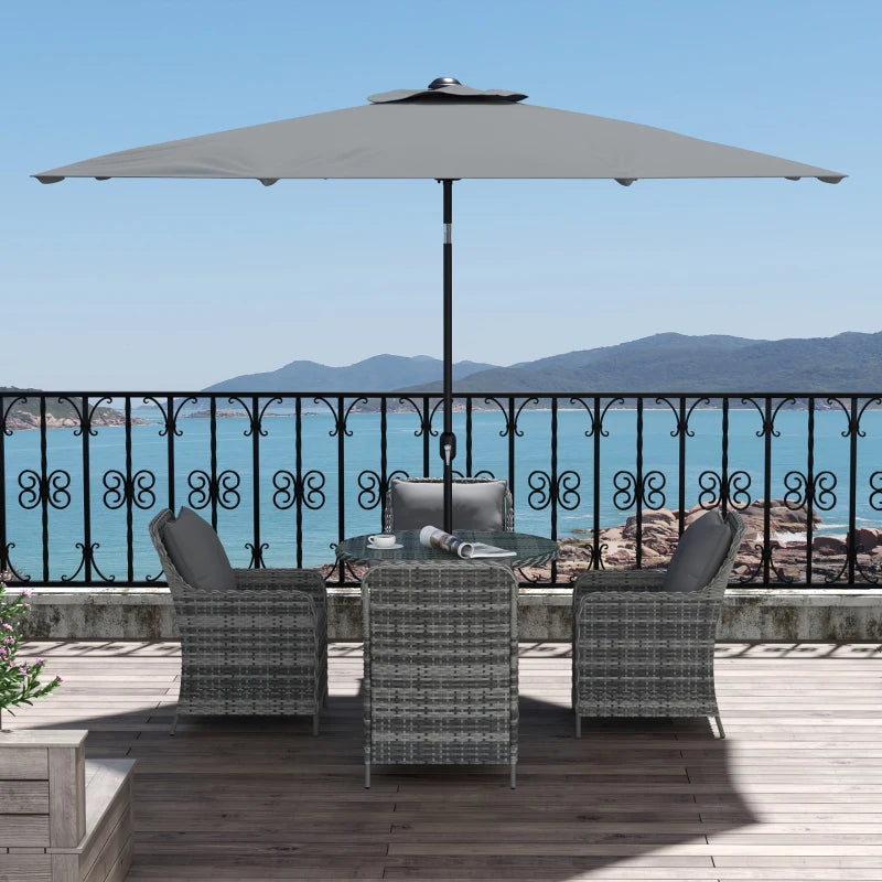 4 Seater Rattan Garden Dining Set with Umbrella and Cushions - Grey