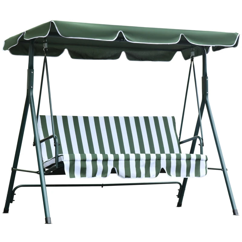 Green Padded 3-Seater Garden Swing Chair with Adjustable Canopy